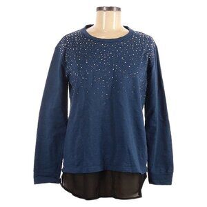 🌺 Two By Vince Camuto Blue Studded Layered Navy Sweatshirt Size M